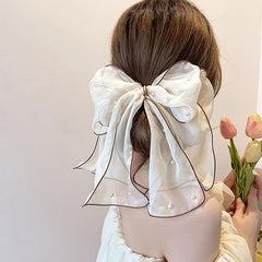 Chiffon Bow Pearl Streamer Hairpin Headwear