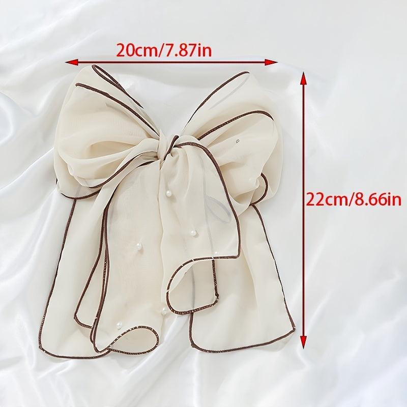 Chiffon Bow Pearl Streamer Hairpin Headwear