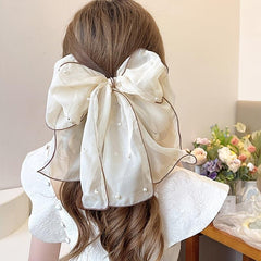 Chiffon Bow Pearl Streamer Hairpin Headwear
