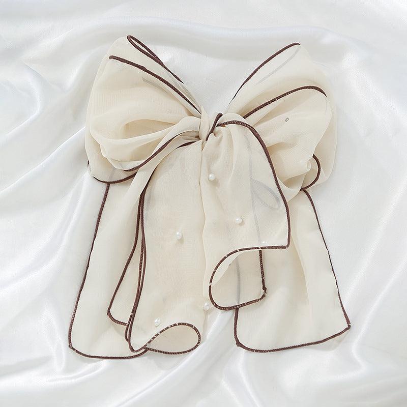 Chiffon Bow Pearl Streamer Hairpin Headwear