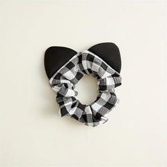 5pcs Cat Ears Scrunchies Plaid Hair Tie Soft Elastic Ponytail Holder Hair Rope