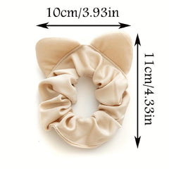 5pcs Cat Ears Scrunchies Plaid Hair Tie Soft Elastic Ponytail Holder Hair Rope
