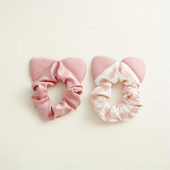 5pcs Cat Ears Scrunchies Plaid Hair Tie Soft Elastic Ponytail Holder Hair Rope