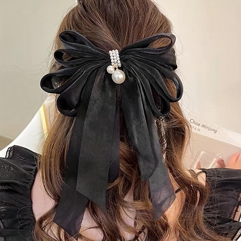 Bow & Faux Pearl Hair Clip French Barrette Hair Pin