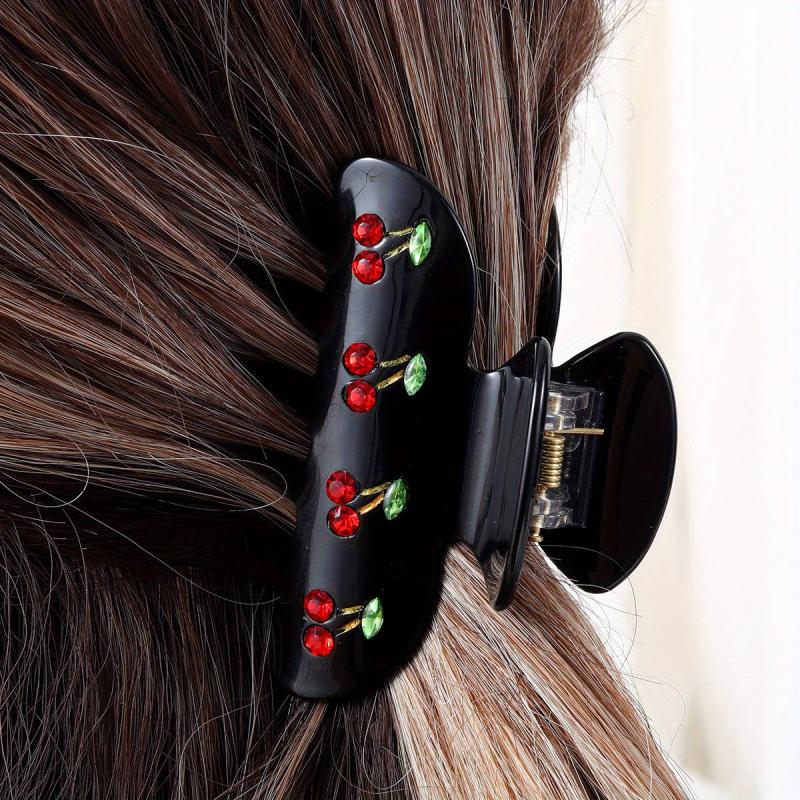 Cherry Printed Hair Claw Clip Nonslip Ponytail Holder Women Girls Hair Claw