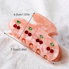 Cherry Printed Hair Claw Clip Nonslip Ponytail Holder Women Girls Hair Claw