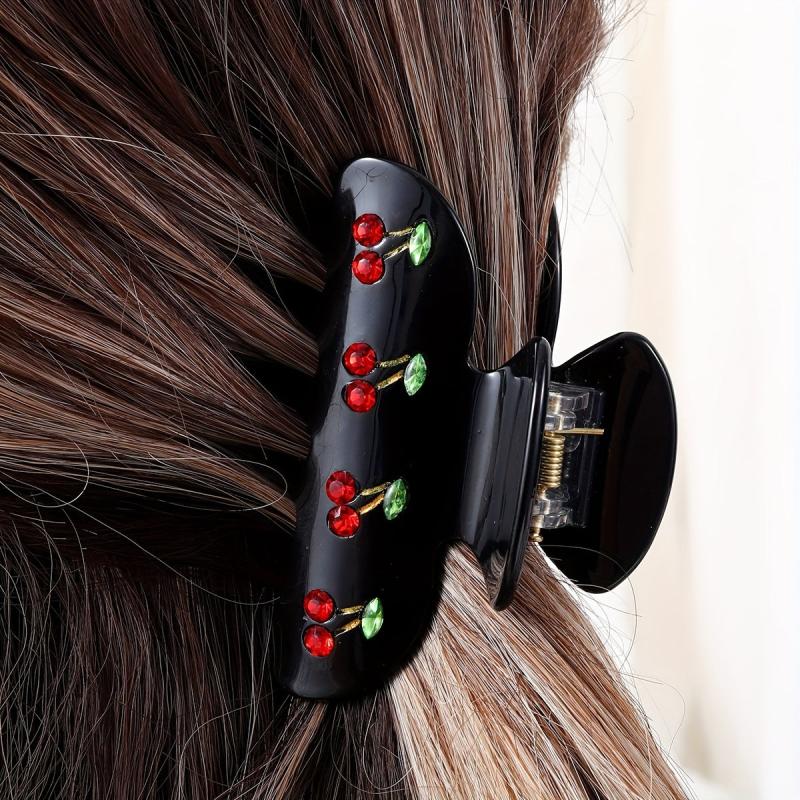 Cherry Printed Hair Claw Clip Nonslip Ponytail Holder Women Girls Hair Claw