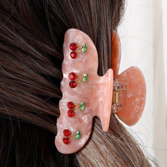 Cherry Printed Hair Claw Clip Nonslip Ponytail Holder Women Girls Hair Claw