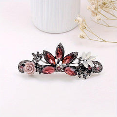 Vintage Rhinestone Barrette Crystal Flower Hair Clip Metal Hair Clip
