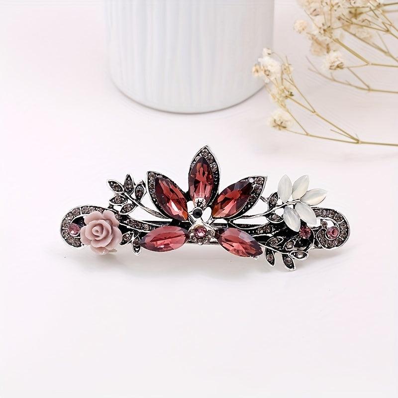 Vintage Rhinestone Barrette Crystal Flower Hair Clip Metal Hair Clip