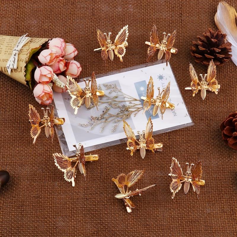 Vintage Style Butterfly Hair Clip Golden Metal Duck Billed Clip