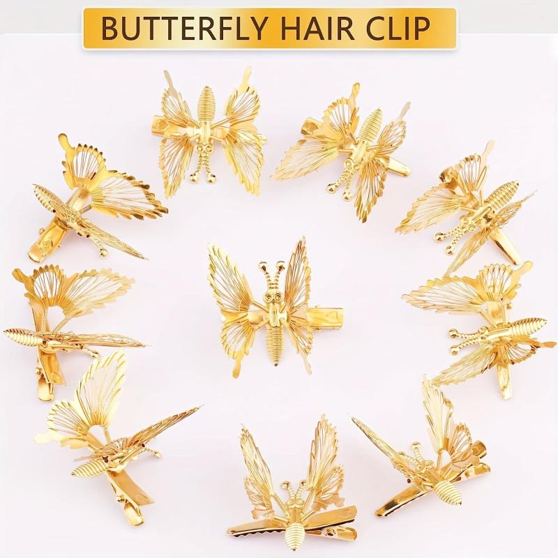 Vintage Style Butterfly Hair Clip Golden Metal Duck Billed Clip