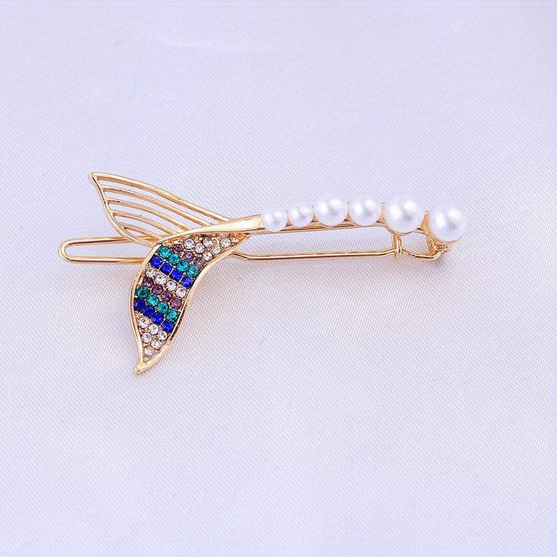 Faux Pearl Mermaid Hair Clip Rhinestone Bangs Clip Hair Jewelry
