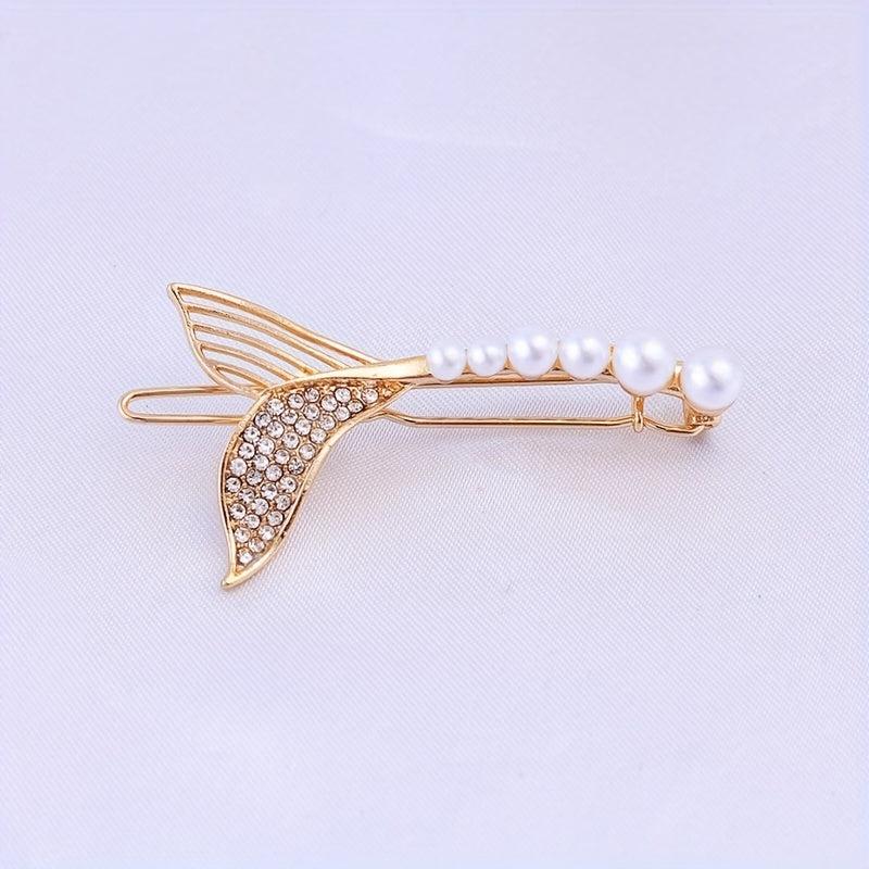 Faux Pearl Mermaid Hair Clip Rhinestone Bangs Clip Hair Jewelry