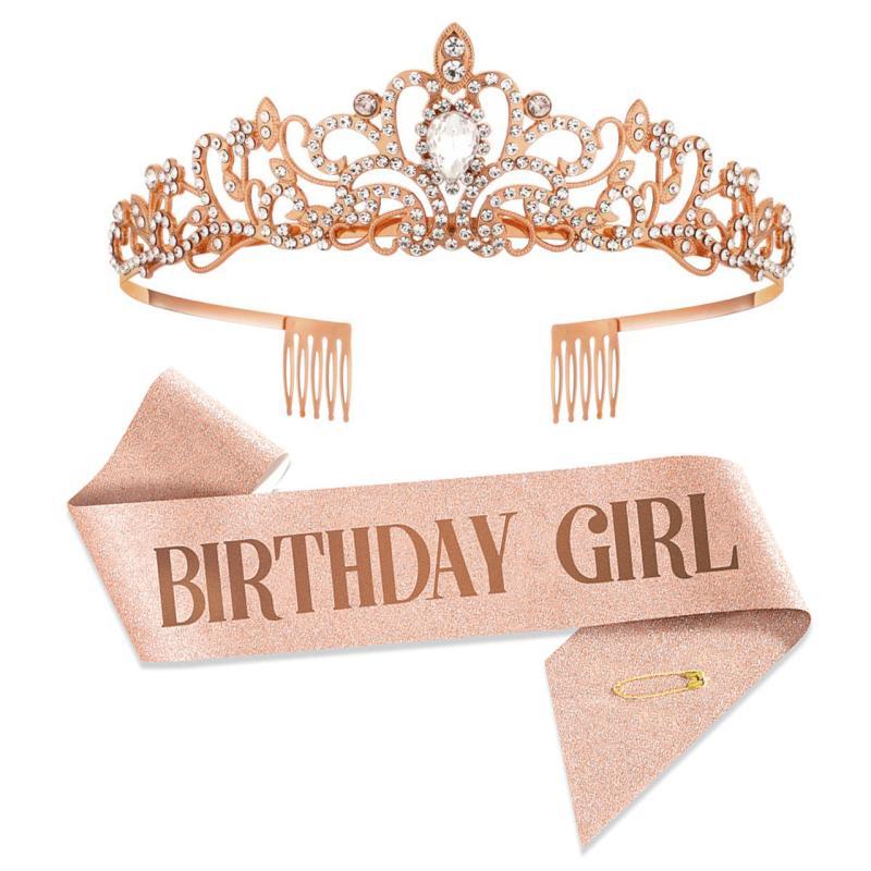 Birthday Party Crown Set Rhinestone Tiara Decoration