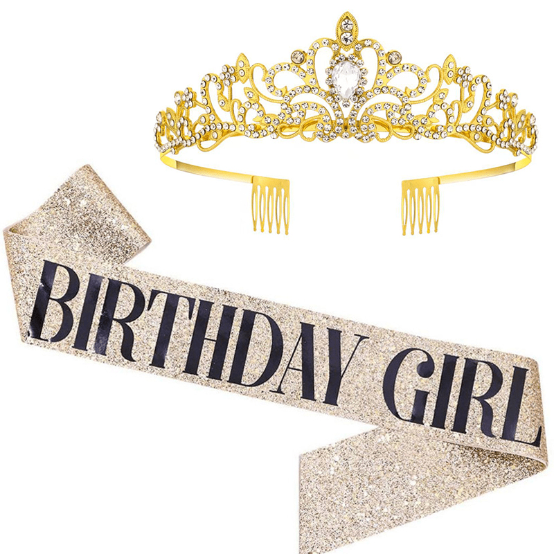 Birthday Party Crown Set Rhinestone Tiara Decoration
