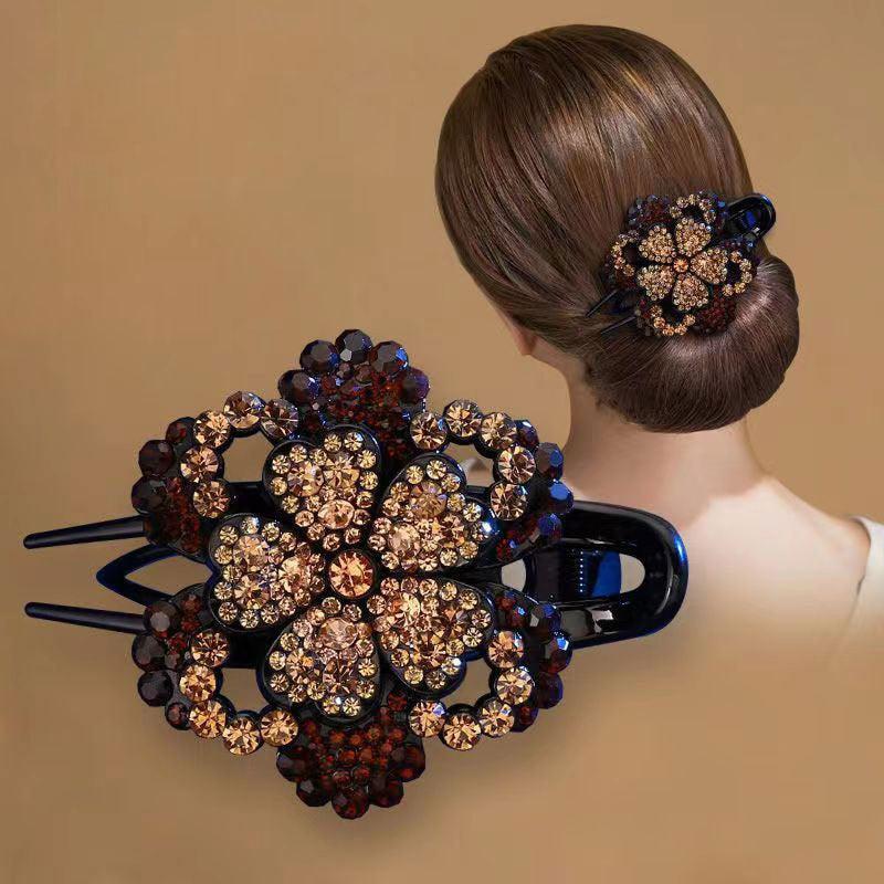 Rhinestone Flower Duck Billed Hair Clip Vintage Hairclip