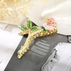 Pink Roses And Green Leaves Hair Clips Women's Hair Accessories