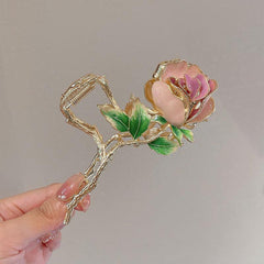 Pink Roses And Green Leaves Hair Clips Women's Hair Accessories