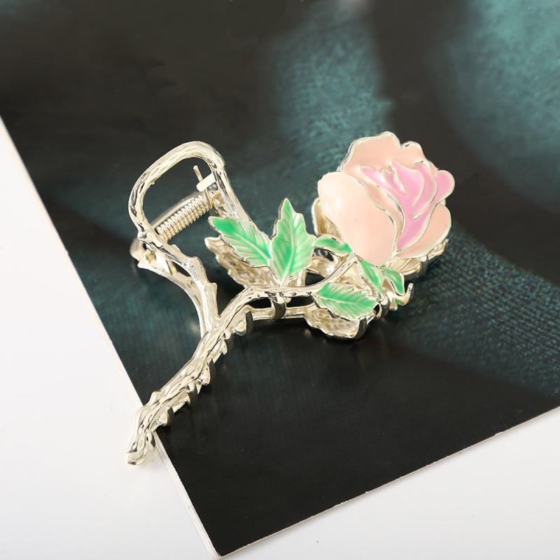 Pink Roses And Green Leaves Hair Clips Women's Hair Accessories
