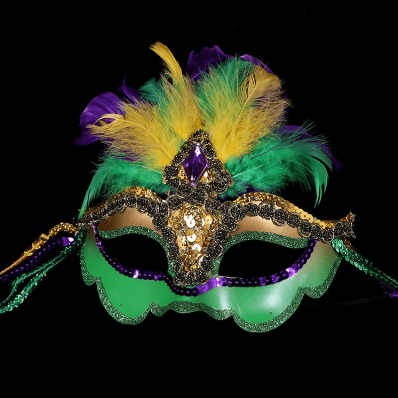 Colorful Faux Peacock Feather Mask Halloween Lady Sequin Glitter