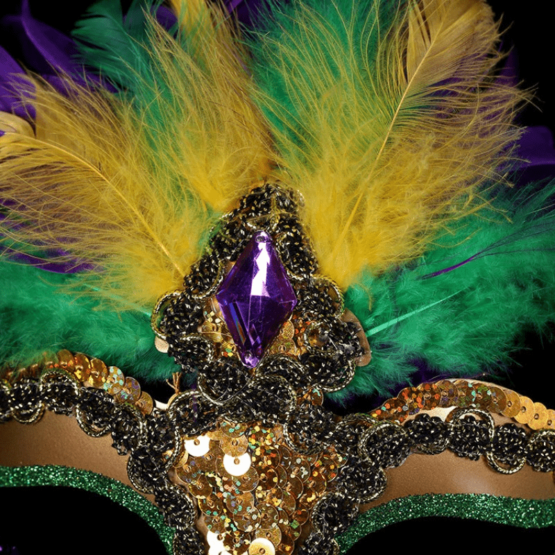 Colorful Faux Peacock Feather Mask Halloween Lady Sequin Glitter