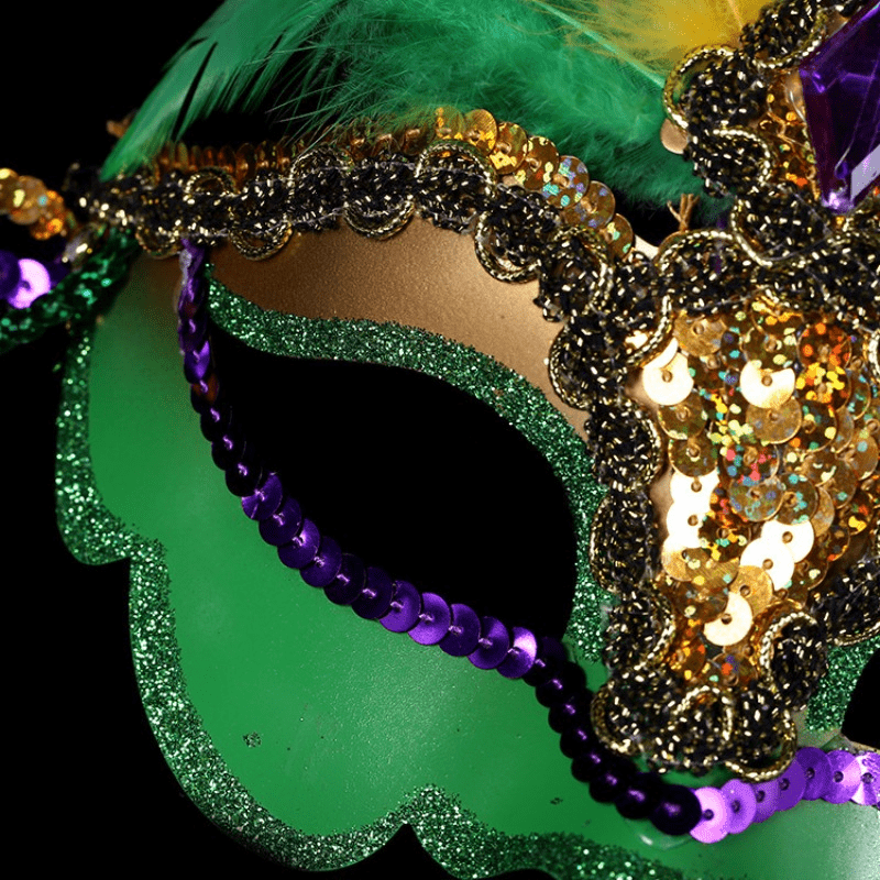 Colorful Faux Peacock Feather Mask Halloween Lady Sequin Glitter