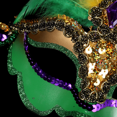 Colorful Faux Peacock Feather Mask Halloween Lady Sequin Glitter