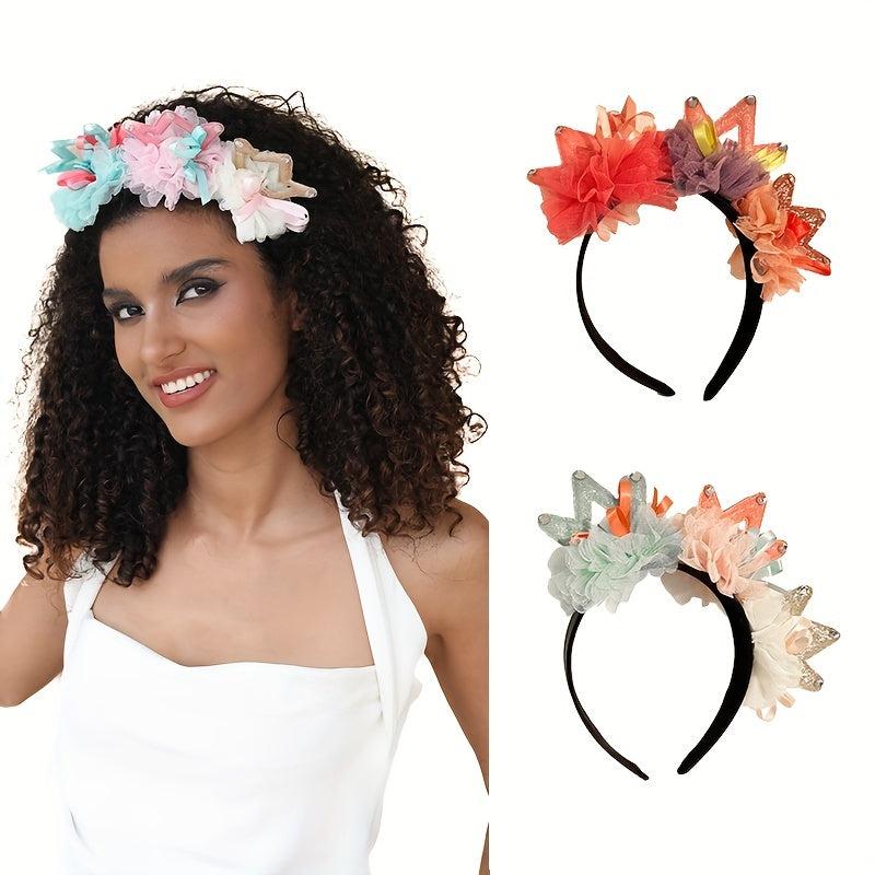 Boho Cartoon Crown Decor Headband Flower Head Hoop Hair Band
