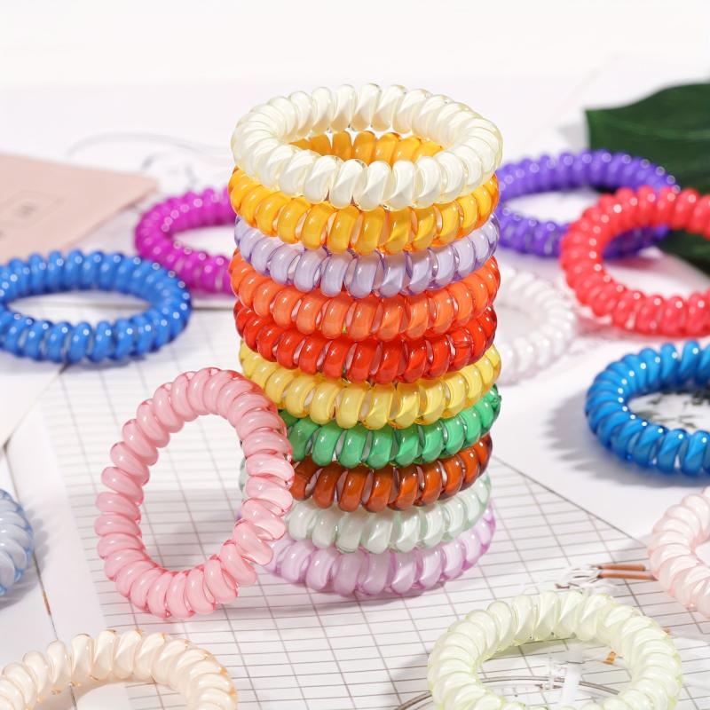 20pcs Solid Coil Wire Hair Tie Candy Telephone Wire Headband
