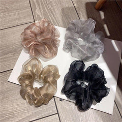 4pcs Silk Hair Scrunchies Ties Bands Elastic Stain Fabric Tie