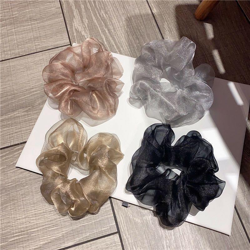 4pcs Silk Hair Scrunchies Ties Bands Elastic Stain Fabric Tie