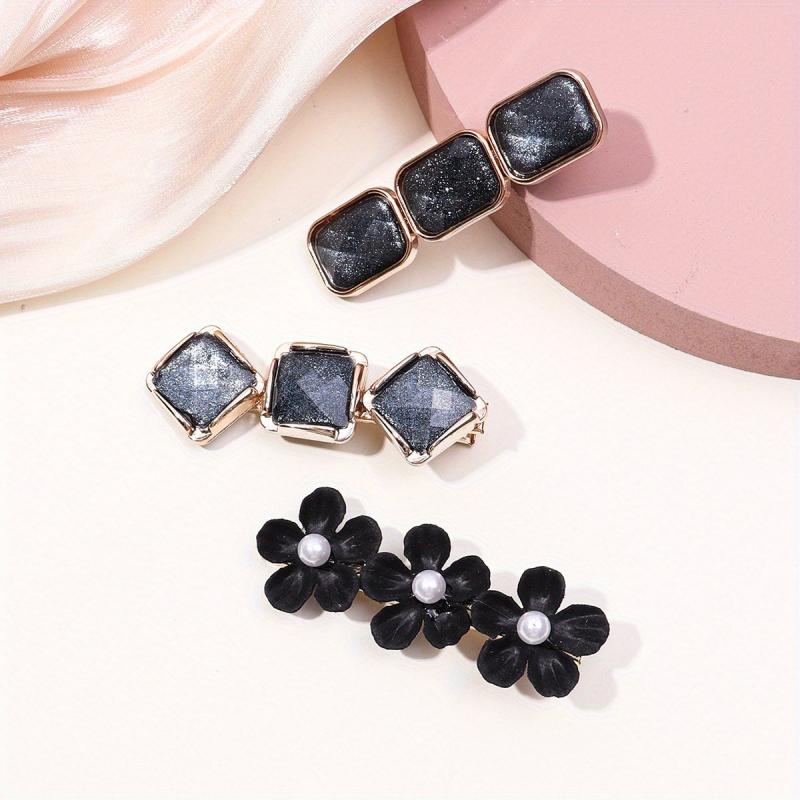 3pcs Faux Pearl Flower Hair Clips Vintage Barrette Hair Accessories