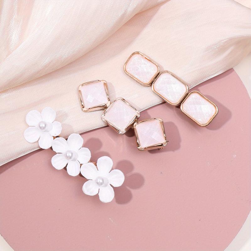 3pcs Faux Pearl Flower Hair Clips Vintage Barrette Hair Accessories