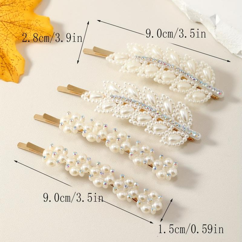 Rhinestone & Pearl Decor Hair Clip Metal Headwear Non Slip Hair Accessory