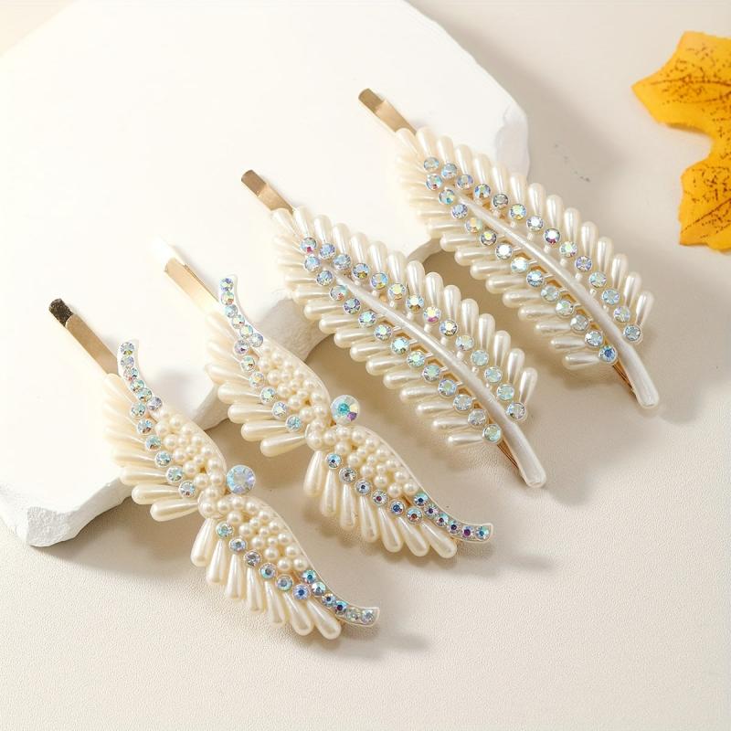 Rhinestone & Pearl Decor Hair Clip Metal Headwear Non Slip Hair Accessory
