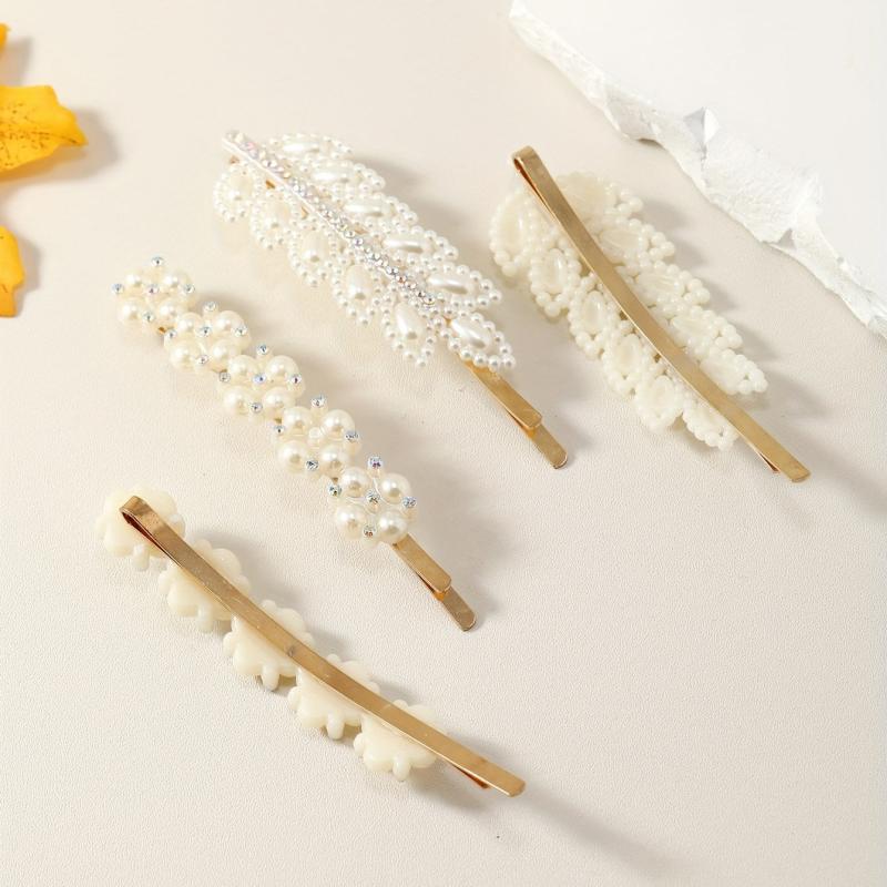 Rhinestone & Pearl Decor Hair Clip Metal Headwear Non Slip Hair Accessory