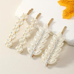 Rhinestone & Pearl Decor Hair Clip Metal Headwear Non Slip Hair Accessory
