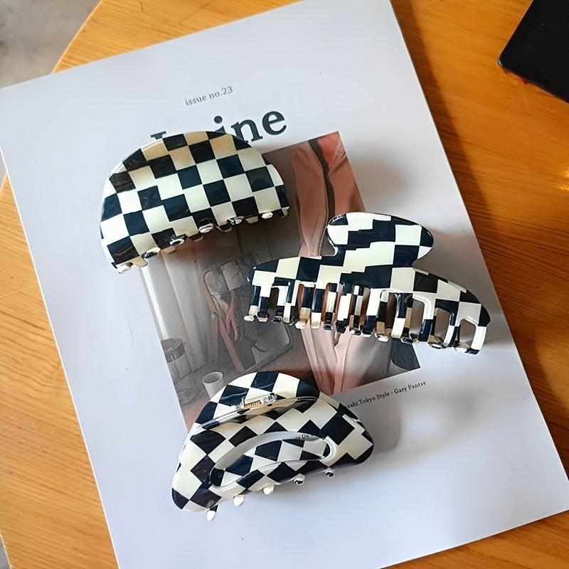 Geometric Grab Clip Hairpin Plaid Hair Accessories For Girls