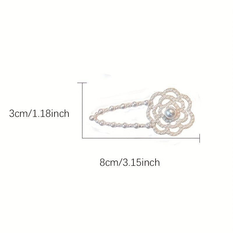 Faux Pearl Camellia Hair Clip Enamel Flower Headwear