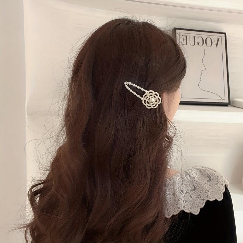 Faux Pearl Camellia Hair Clip Enamel Flower Headwear