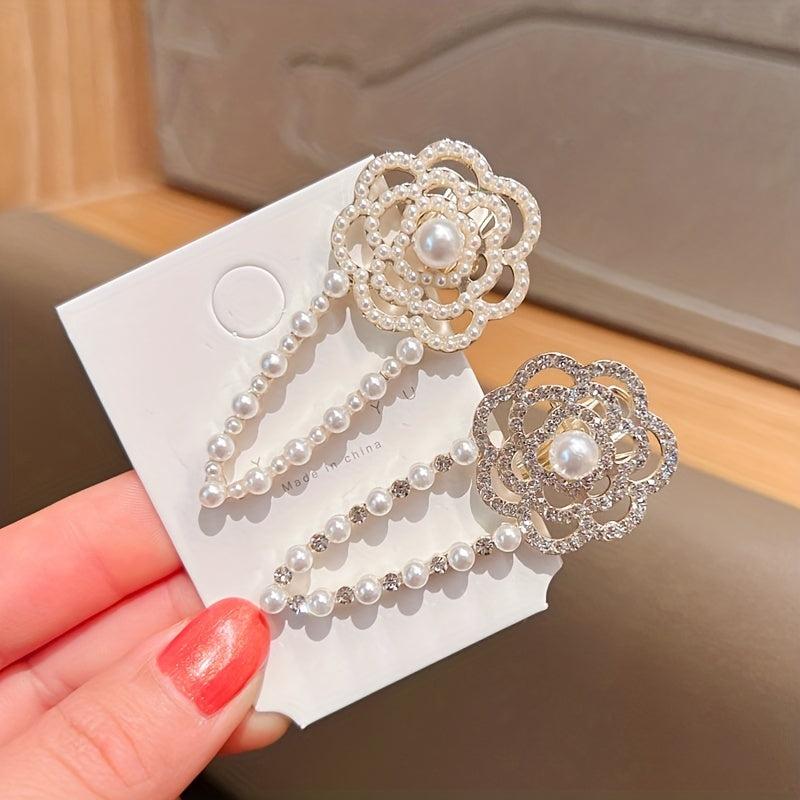 Faux Pearl Camellia Hair Clip Enamel Flower Headwear