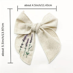 Lavender Embroidery Bow Hair Clip Retro Style Barrette for Women Girls