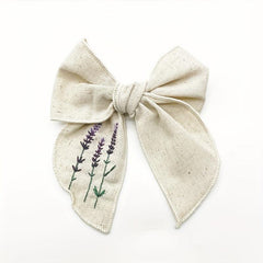 Lavender Embroidery Bow Hair Clip Retro Style Barrette for Women Girls