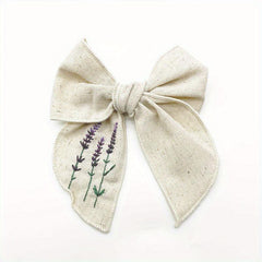 Lavender Embroidery Bow Hair Clip Retro Style Barrette for Women Girls