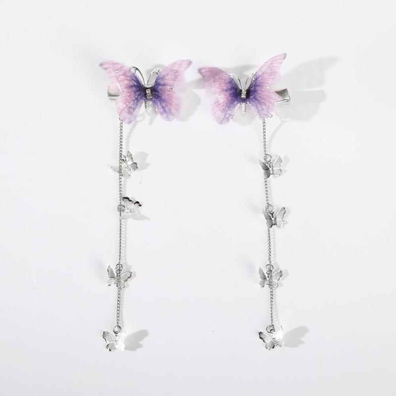 Glitter Butterfly Hair Clips Fabric Barrettes Tassel Hairpin