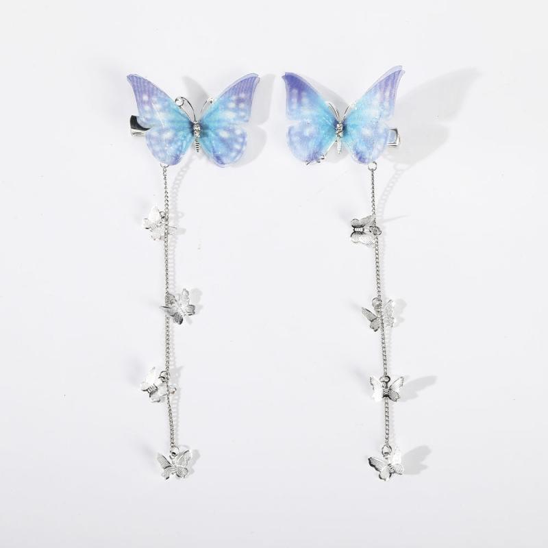 Glitter Butterfly Hair Clips Fabric Barrettes Tassel Hairpin