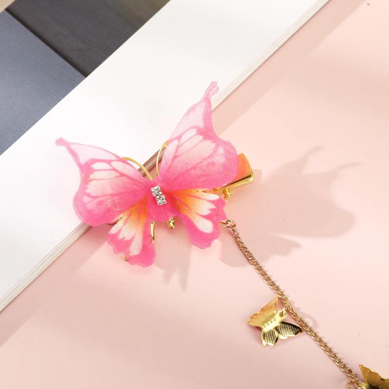 Glitter Butterfly Hair Clips Fabric Barrettes Tassel Hairpin