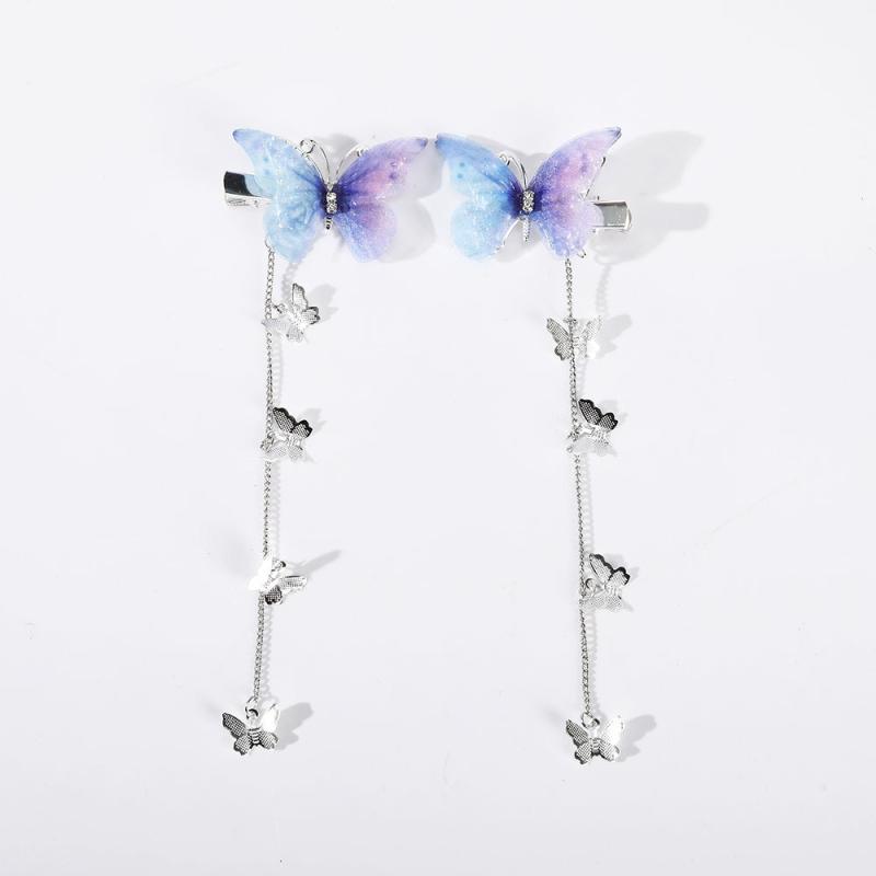 Glitter Butterfly Hair Clips Fabric Barrettes Tassel Hairpin