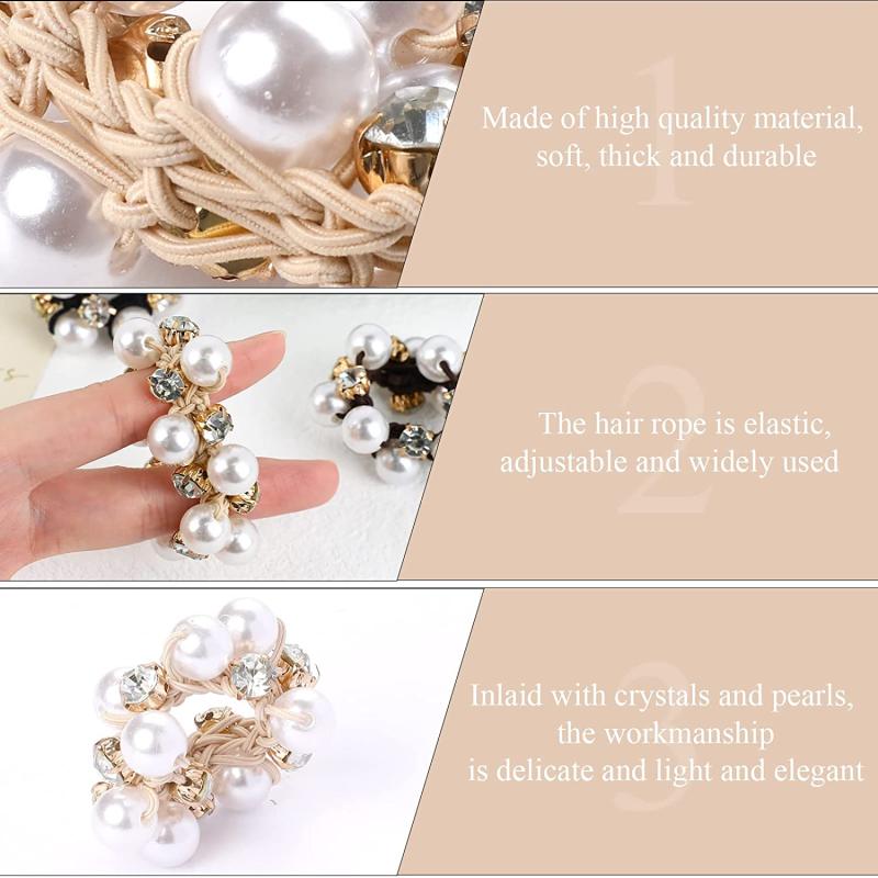 Rhinestone Pearl Charm Scrunchie Hair Tie Ponytail Holder Minimalist Hair Band